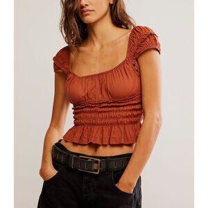 Free People Rust Smocked Blouse